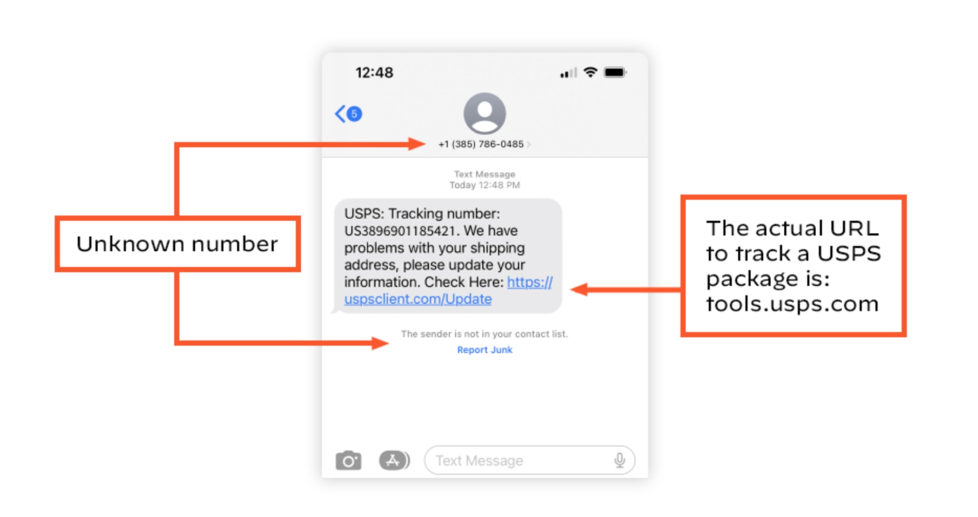 Captura de tela de uma tentativa de smishing