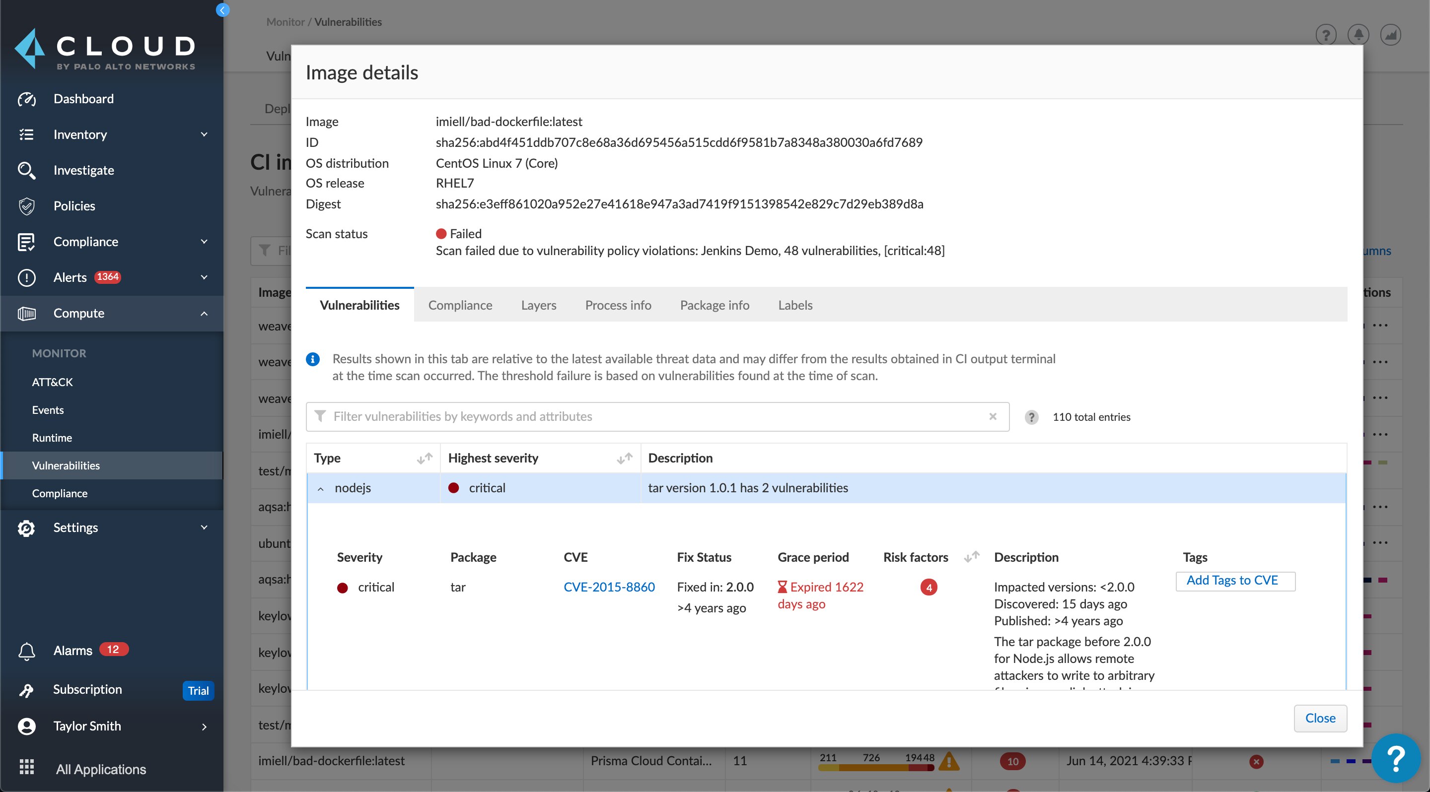 Varredura de imagem de contêiner