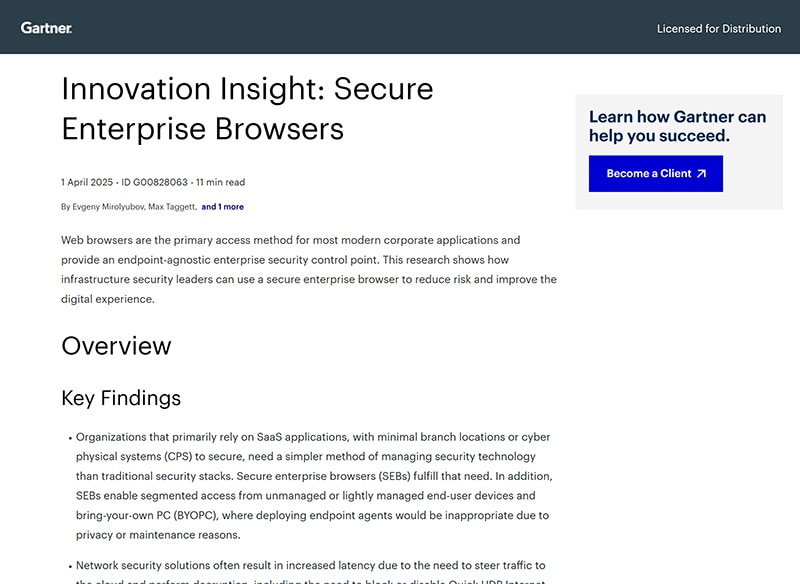 Gartner<sup>®</sup>, Innovation Insight: Secure Enterprise Browsers