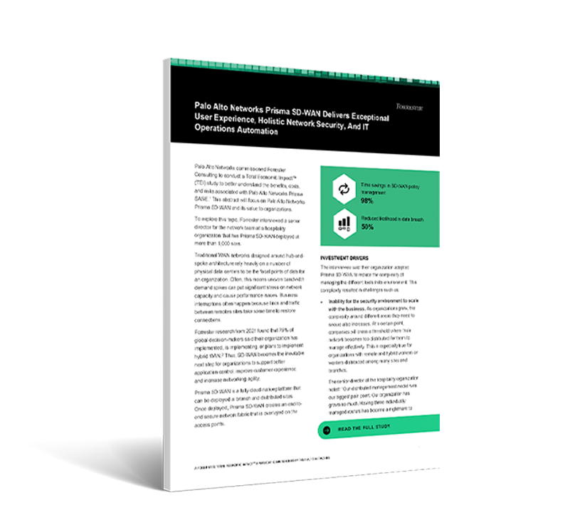 Destaque do Total Economic Impact™ do Prisma SD-WAN da Palo Alto Networks